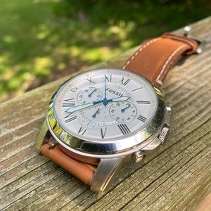 Fossil chronograph watch with tan leather strap